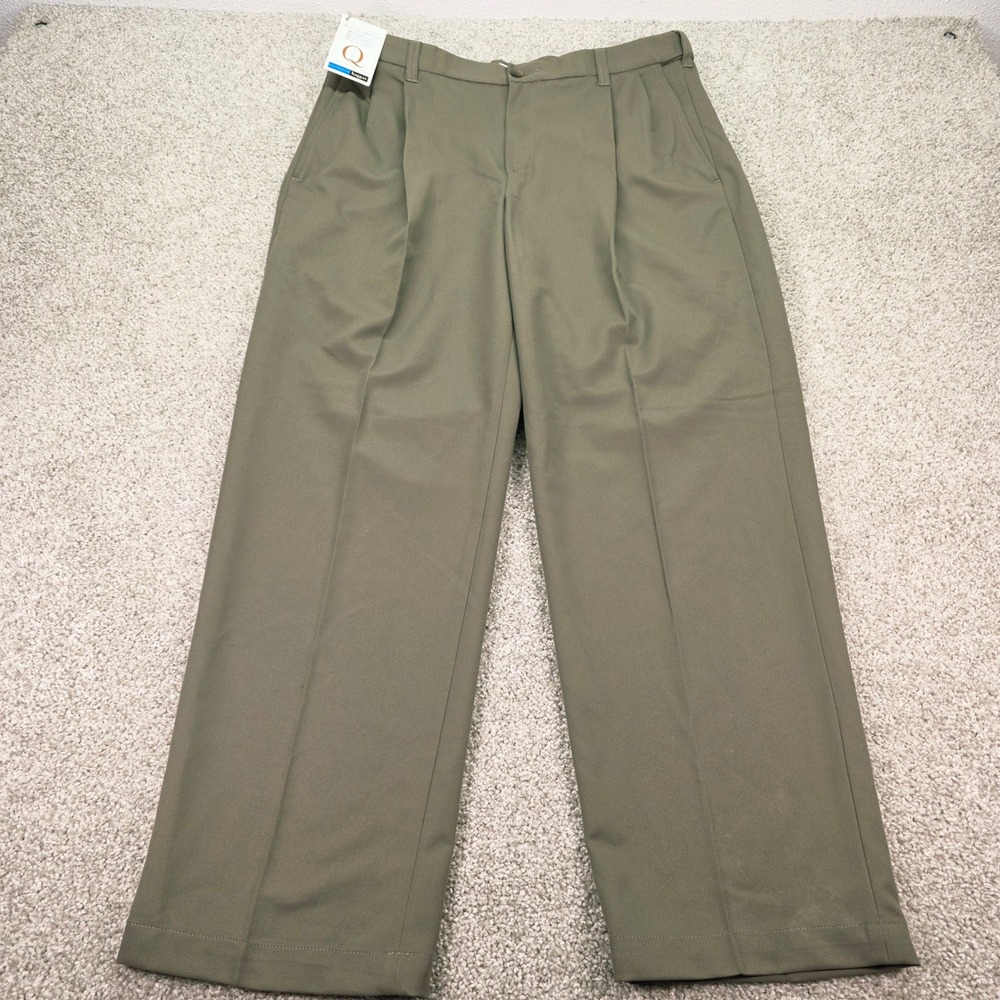 New‎ Haggar Mens Pleated Dress Pants Olive Expandable Waist 36x30 452973 486 NWT